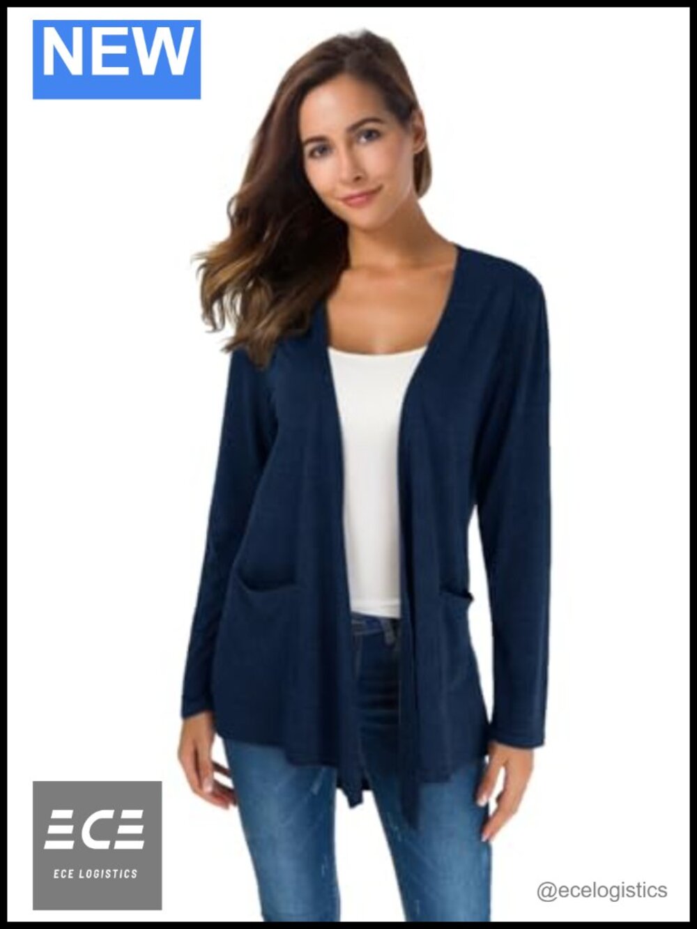 Women's Loose Fit Open Front Long Sleeve Knit Cardigan with Pockets